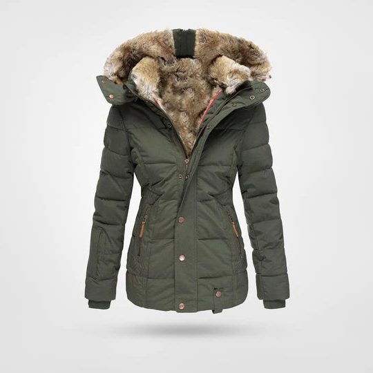 Puffer Winterjas met Capuchon en Fleecefutter voor Dames - Grun