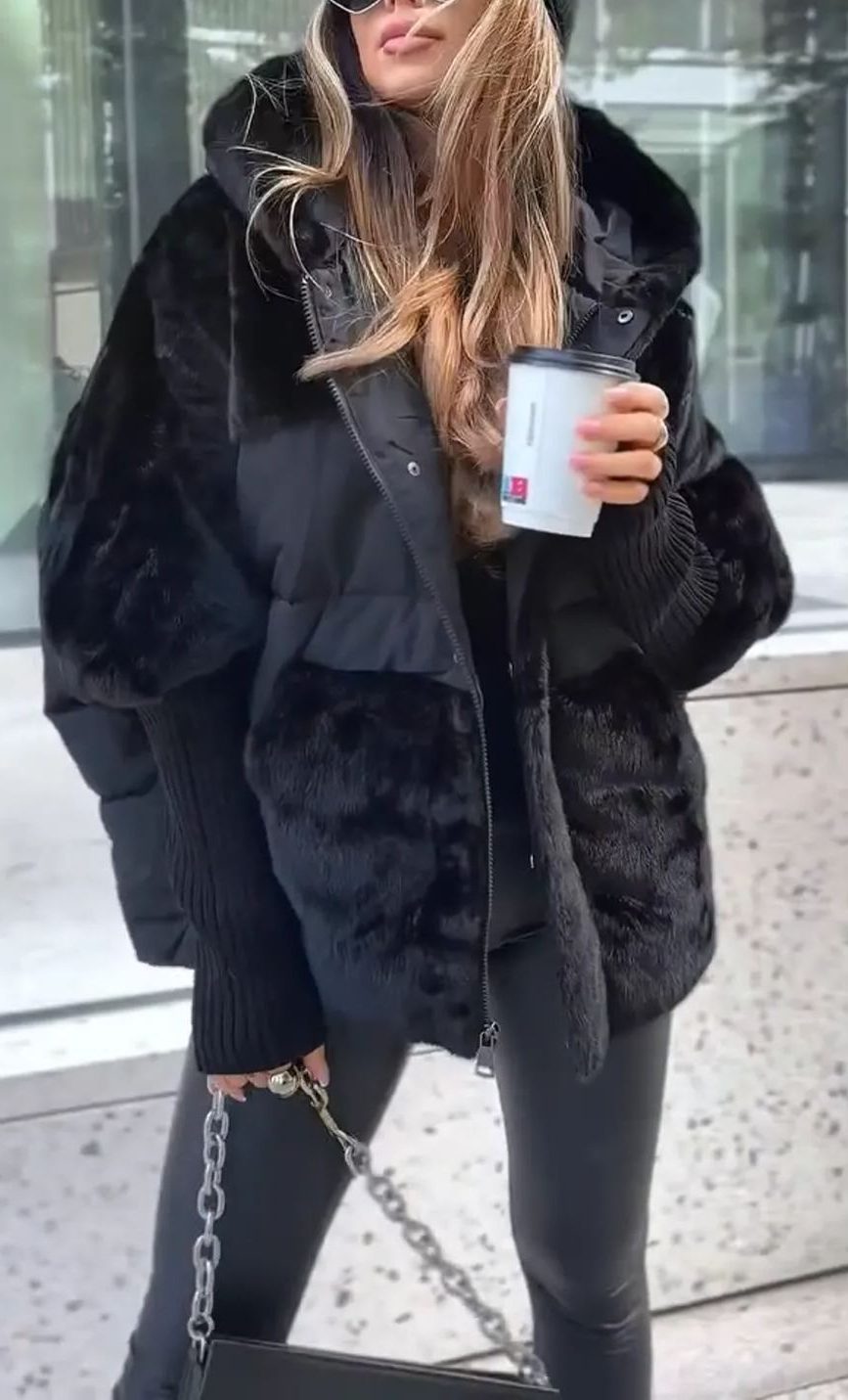 Puffer Winterjas met Capuchon voor Dames - Schwarz