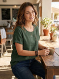 Linnen Ronde Hals Blouse met Knoopsluiting voor Dames