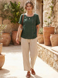 Linnen Ronde Hals Blouse met Knoopsluiting voor Dames