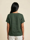 Linnen Ronde Hals Blouse met Knoopsluiting voor Dames