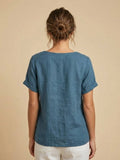 Linnen Ronde Hals Blouse met Knoopsluiting voor Dames