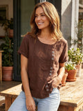 Linnen Ronde Hals Blouse met Knoopsluiting voor Dames