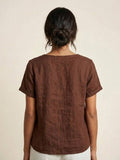 Linnen Ronde Hals Blouse met Knoopsluiting voor Dames