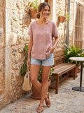 Linnen Ronde Hals Blouse met Knoopsluiting voor Dames