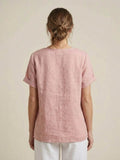 Linnen Ronde Hals Blouse met Knoopsluiting voor Dames