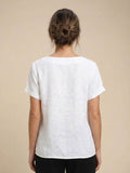 Linnen Ronde Hals Blouse met Knoopsluiting voor Dames