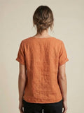 Linnen Ronde Hals Blouse met Knoopsluiting voor Dames