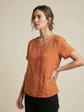 Linnen Ronde Hals Blouse met Knoopsluiting voor Dames