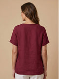 Linnen Ronde Hals Blouse met Knoopsluiting voor Dames