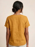 Linnen Ronde Hals Blouse met Knoopsluiting voor Dames