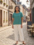 Linnen Ronde Hals Blouse met Knoopsluiting voor Dames
