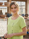 Linnen Ronde Hals Blouse met Knoopsluiting voor Dames