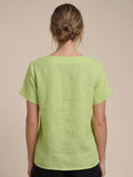 Linnen Ronde Hals Blouse met Knoopsluiting voor Dames