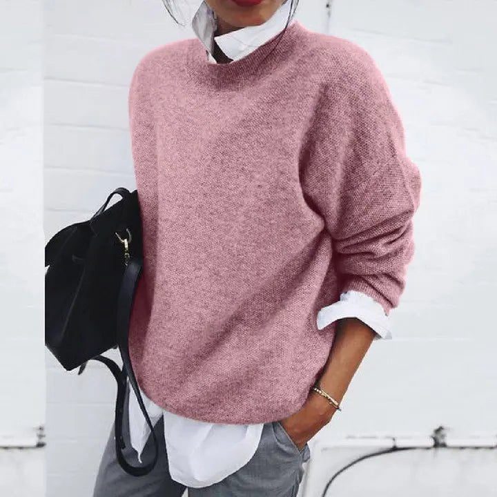 Relaxed Fit Ronde Hals Trui met Kasjmier Blend voor Dames - Pink