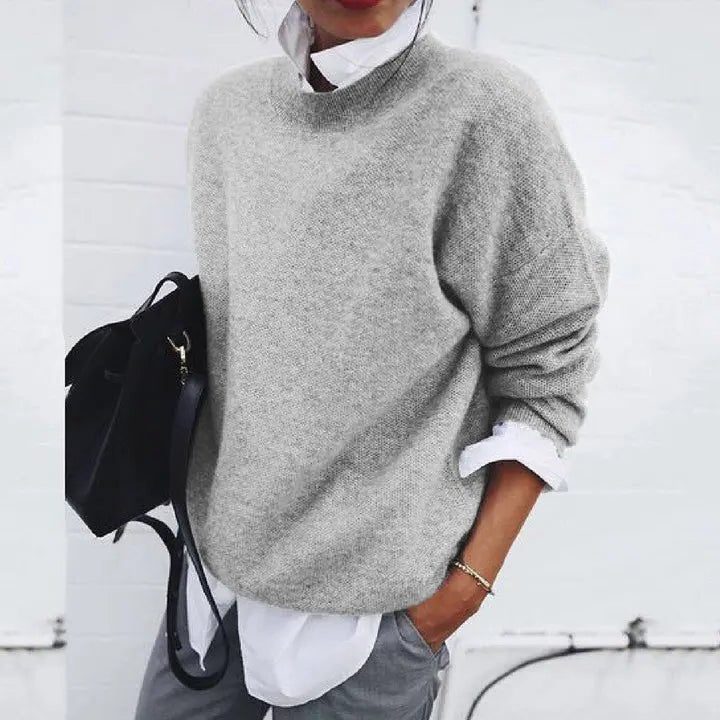 Relaxed Fit Ronde Hals Trui met Kasjmier Blend voor Dames - Gray