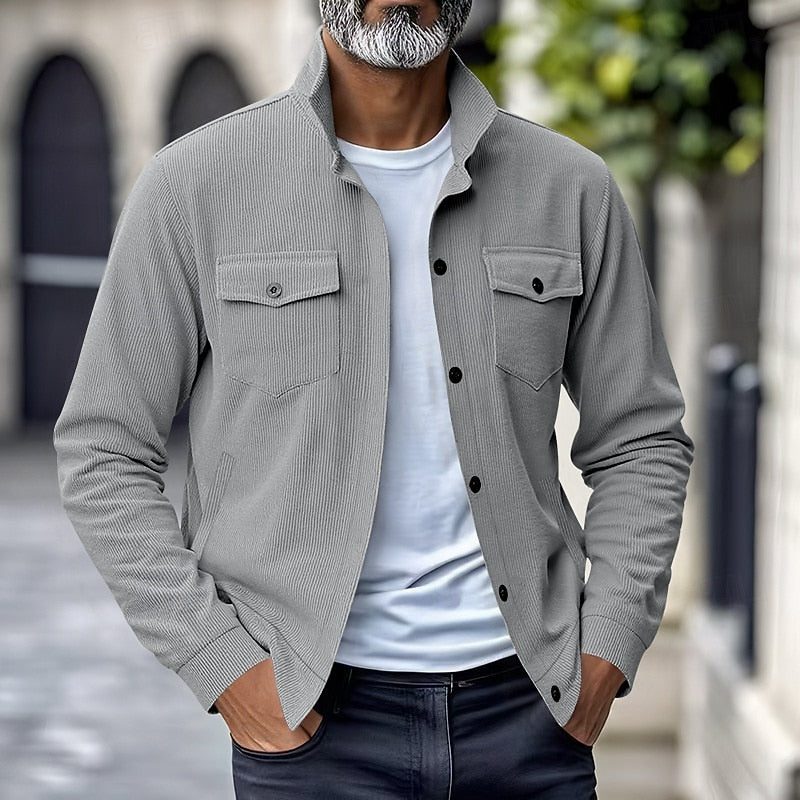 Ribbed Tussenjas met Opstaande Kraag voor Heren - Light Grey