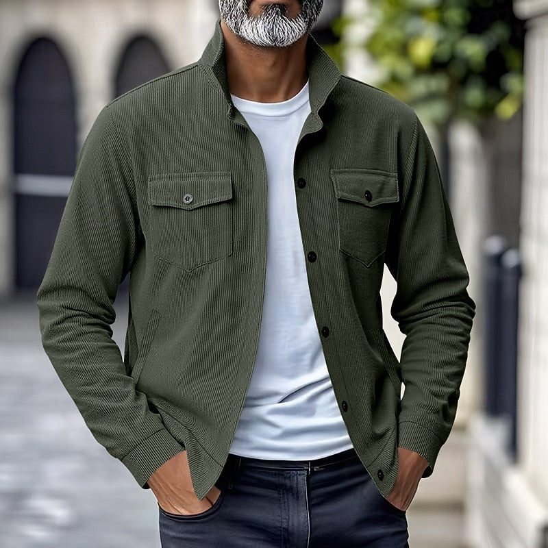 Ribbed Tussenjas met Opstaande Kraag voor Heren - Army Green