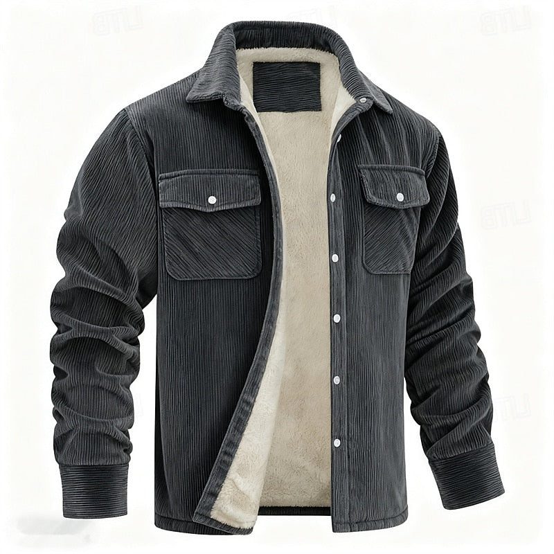 Ribfluwelen Tussenjas met Sherpa Voering voor Heren - Dark Gray
