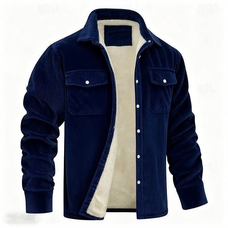 Ribfluwelen Tussenjas met Sherpa Voering voor Heren - Navy Blue