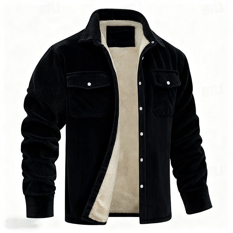 Ribfluwelen Tussenjas met Sherpa Voering voor Heren - Black