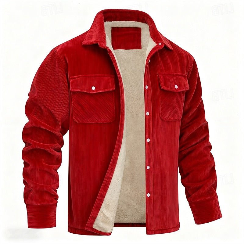 Ribfluwelen Tussenjas met Sherpa Voering voor Heren - Red