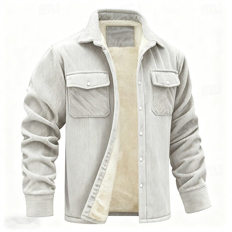 Ribfluwelen Tussenjas met Sherpa Voering voor Heren - Beige