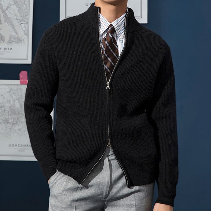 Ribgebreide Cardigan met Opstaande Kraag voor Heren - Zwart