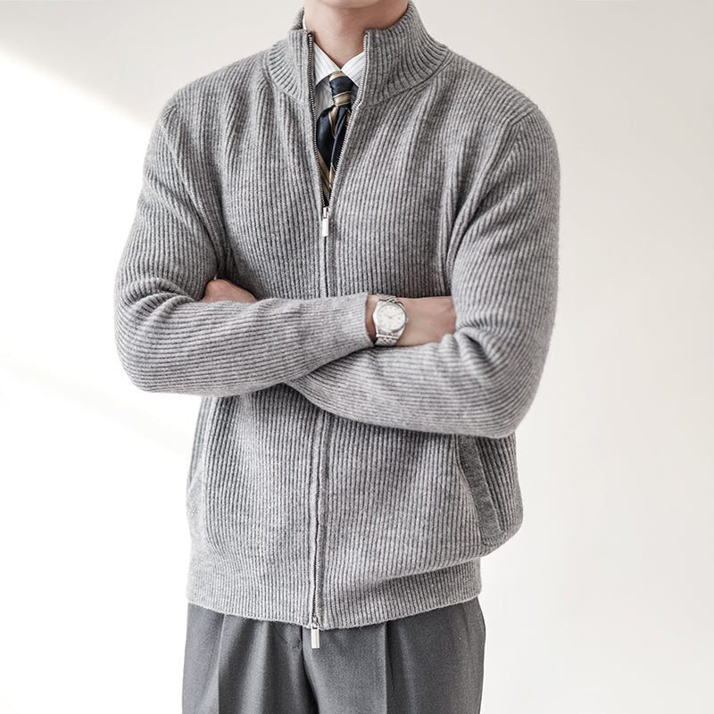 Ribgebreide Cardigan met Opstaande Kraag voor Heren - Grijs