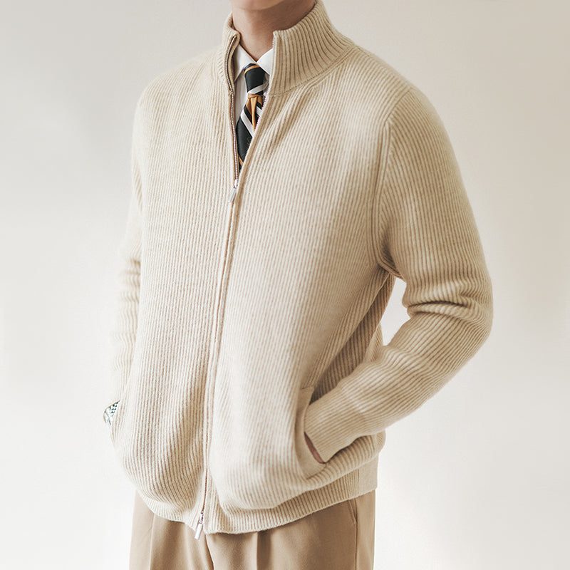 Ribgebreide Cardigan met Opstaande Kraag voor Heren - View 2