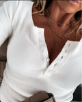 Ribgebreide Henley Blouse met Lange Mouwen voor Dames - Wit