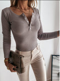 Ribgebreide Henley Blouse met Lange Mouwen voor Dames - View 4