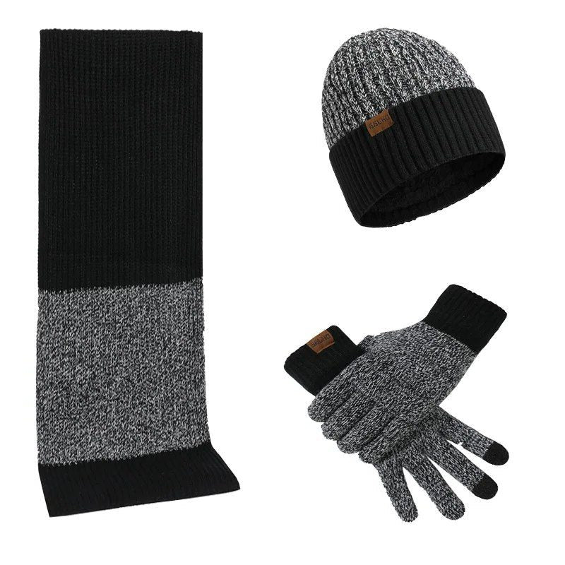 Tweekleurige Ribgebreide Set met Muts, Sjaal en Handschoenen voor Heren