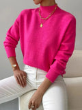 Ribgebreide Rollnek Trui voor Dames - Roze