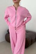 Ritssluiting Joggingpak met Wijde Pijp voor Dames - Roze
