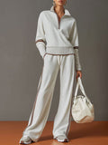 Ritssluiting Tweedelige Set met Wijde Pijp Broek voor Dames