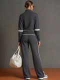 Ritssluiting Tweedelige Set met Wijde Pijp Broek voor Dames - View 7