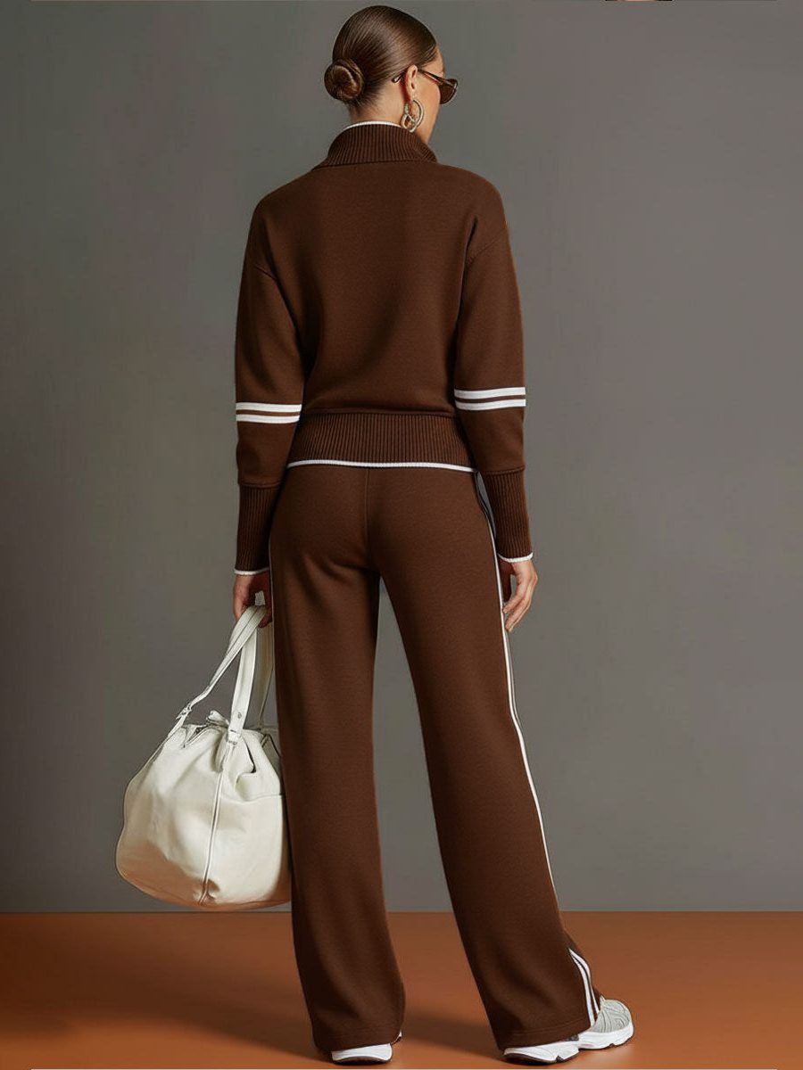 Ritssluiting Tweedelige Set met Wijde Pijp Broek voor Dames - View 9