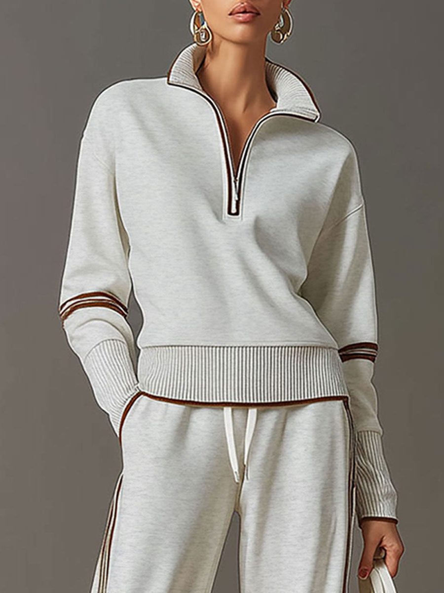 Ritssluiting Tweedelige Set met Wijde Pijp Broek voor Dames - View 17