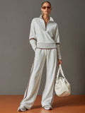 Ritssluiting Tweedelige Set met Wijde Pijp Broek voor Dames - View 4