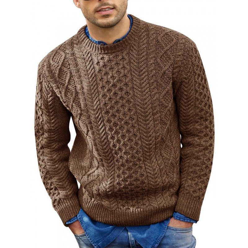 Ronde Hals Kabelknit Trui voor Heren - Bruin