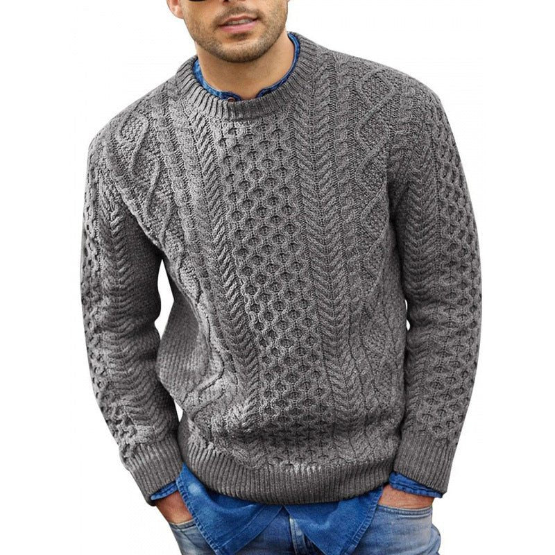 Ronde Hals Kabelknit Trui voor Heren - Grijs