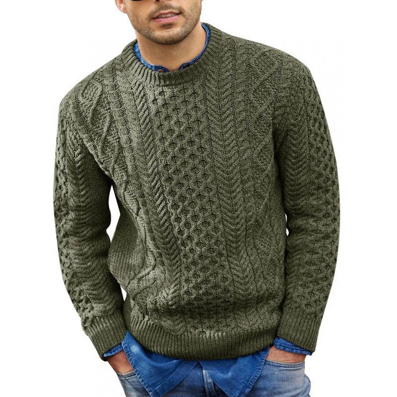 Ronde Hals Kabelknit Trui voor Heren - Legergroen