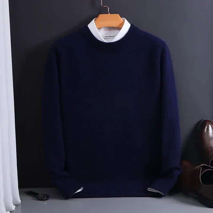 Ronde Hals Trui met Geribde Afwerking voor Heren - Marineblauw