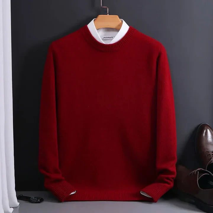 Ronde Hals Trui met Geribde Afwerking voor Heren - Rood