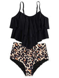 Ruches Bikini met Hoge Taille voor Dames - Zwarte luipaard