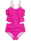 Ruches Bikini met Hoge Taille voor Dames - Roze