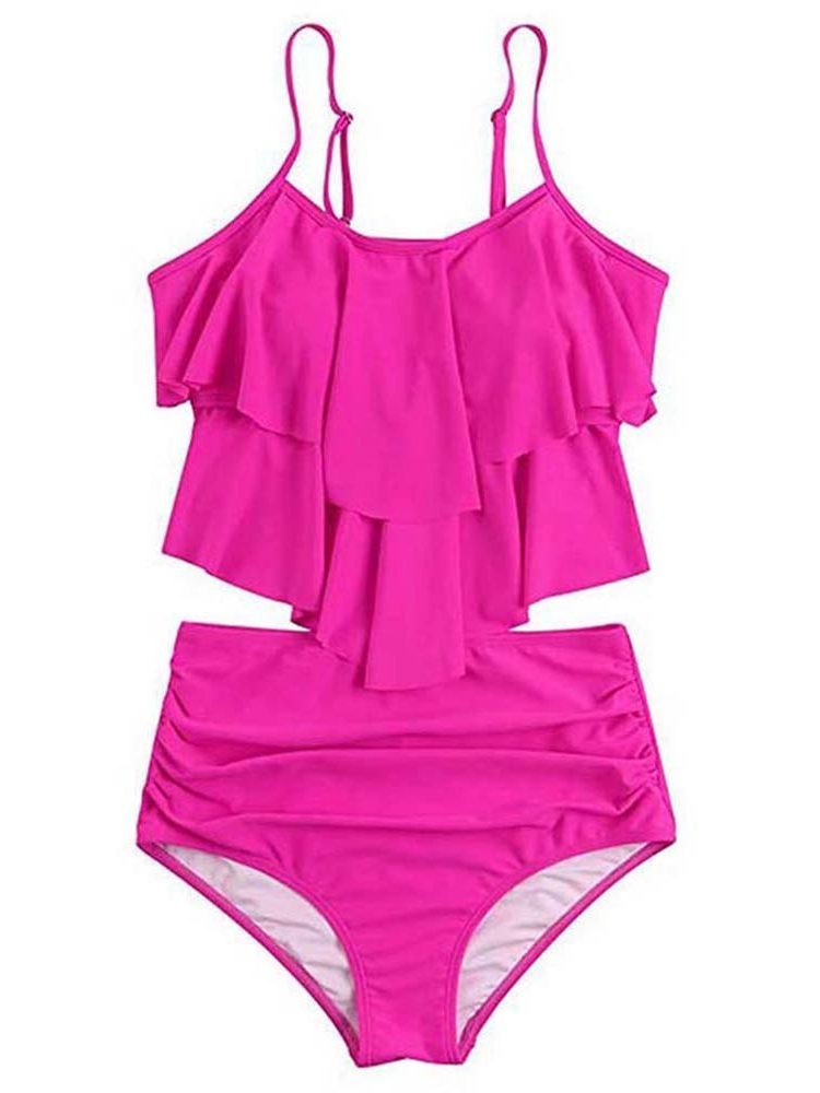 Ruches Bikini met Hoge Taille voor Dames - Roze