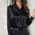 Satijnen Blouse met Strikdetail voor Dames - Zwart