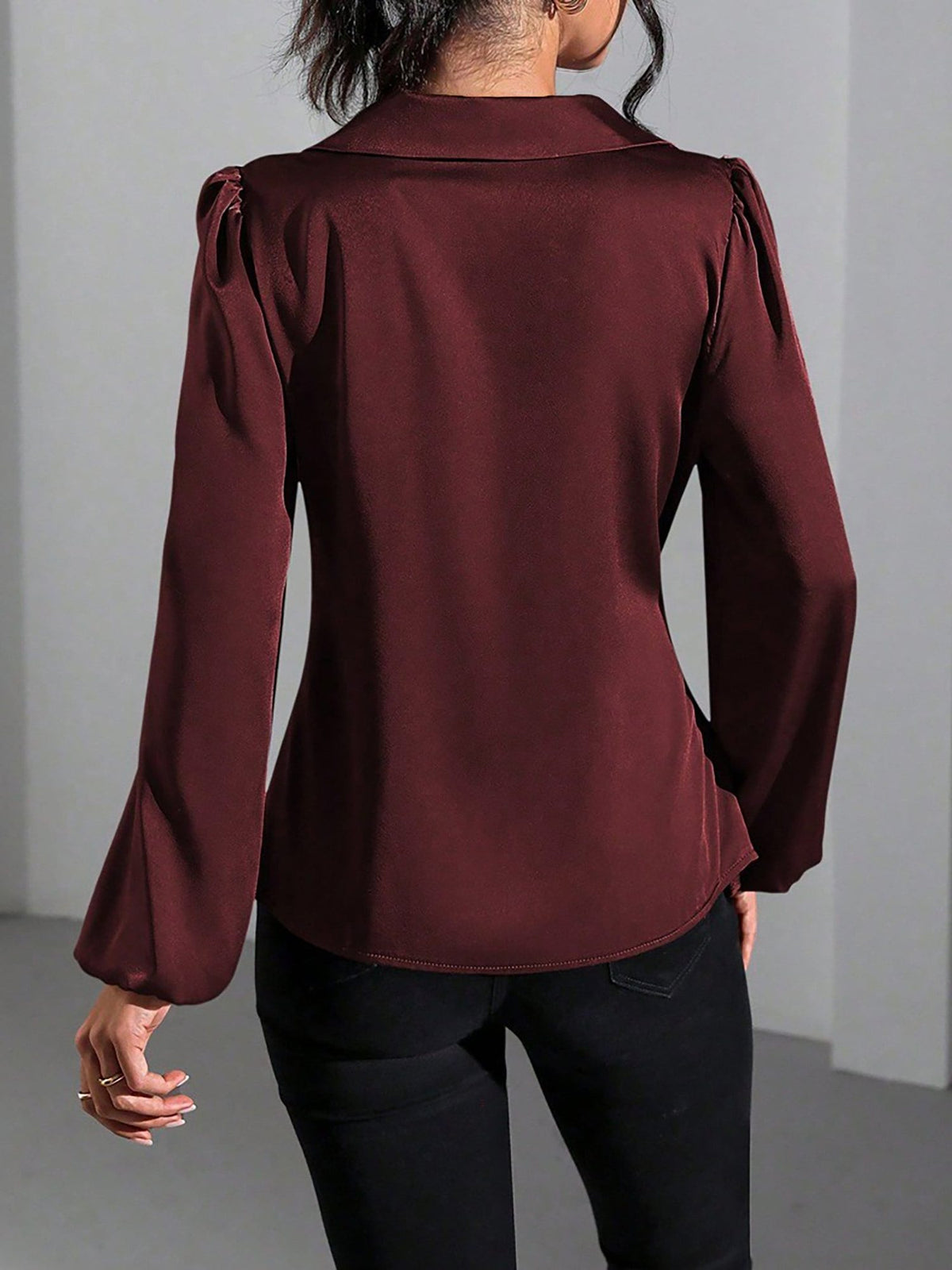 Satijnen Blouse met Wikkeldesign en Lange Mouwen voor Dames - View 2